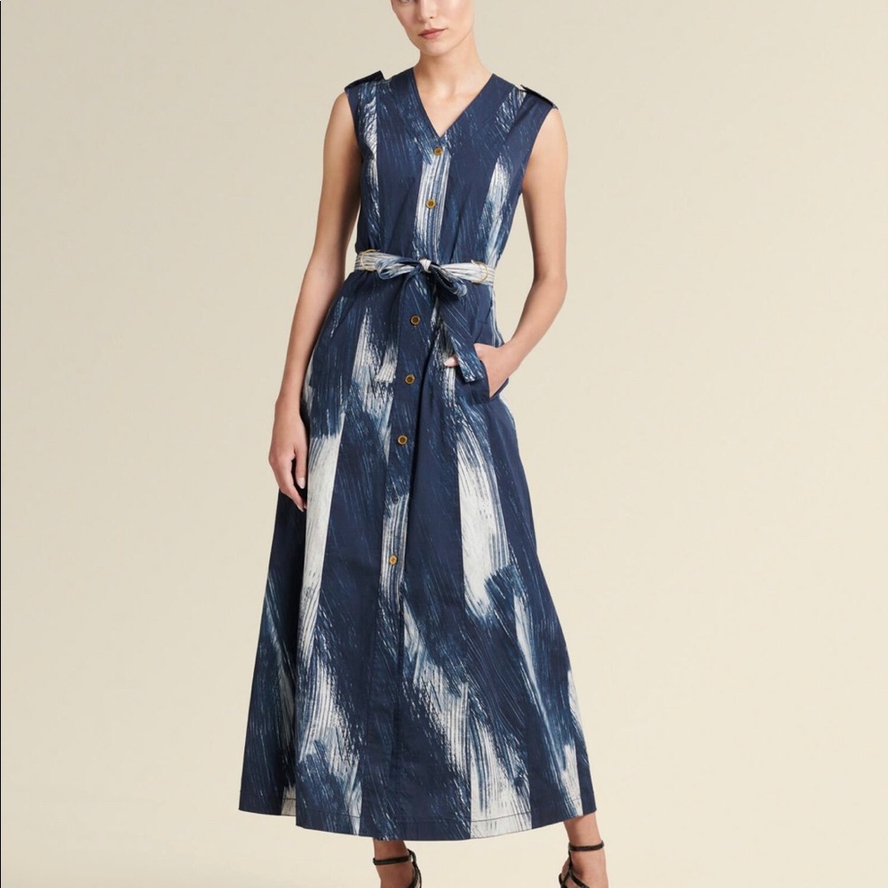 Donna Karan New York Indigo print sleeveless midi maxi dress